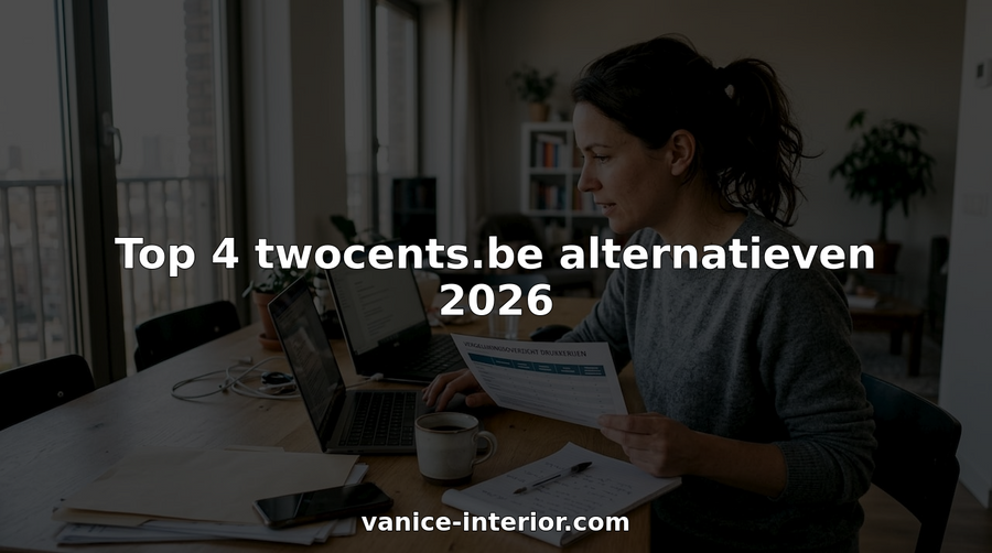 Vrouw twijfelt tussen verschillende keuzes aan een rommelig bureau thuis