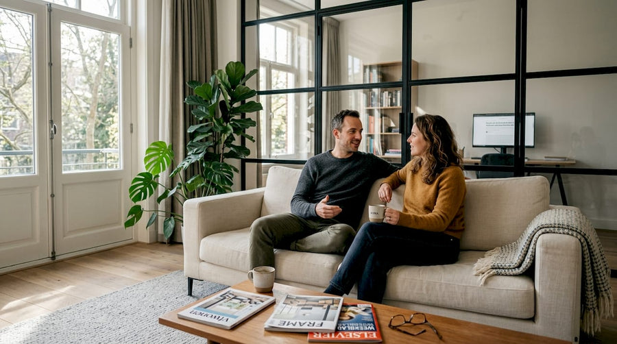 Stijlvolle woonkamer met een op maat gemaakte roomdivider