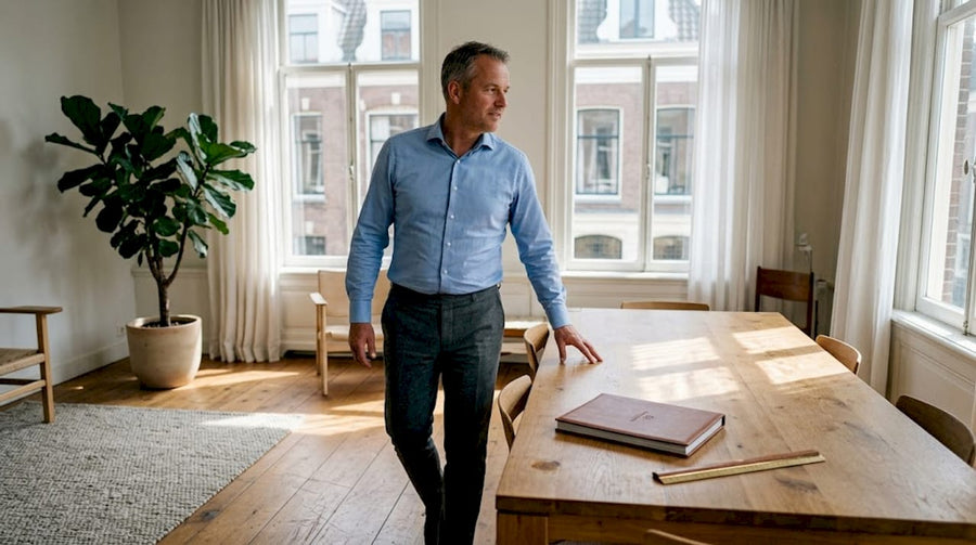 Man ervaart het luxe gevoel van massief hout aan tafel