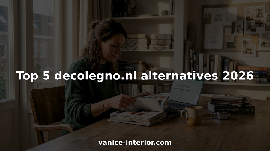 Een interieurontwerper bekijkt en beoordeelt verschillende materiaalstalen op kantoor.