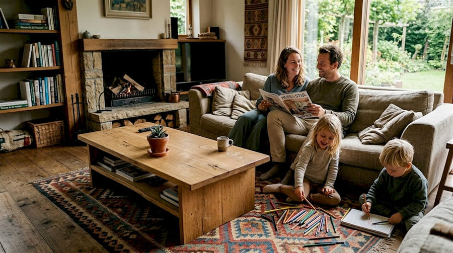 Samen genieten van een sfeervolle woonkamer met mooie, degelijke meubels.
