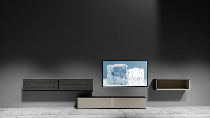 tv kast met losse elementen, modulaire tv kast, tv meubel samenstellen, tv wandmeubel flexibel, tv kast met opbergruimte, wandmeubel tv van VAN ICE, los tv meubel, tv kast met vitrinekast, tv meubel op maat, design tv meubel modulair, tv kast modern, tv meubel met wandplanken
